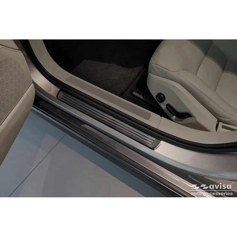 Avisa Black Inox door sill protectors compatible with Volvo V90 & V90 Cross Country 2016- - 'Lines' - 4-pieces