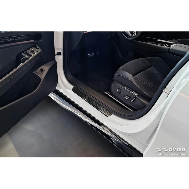 Avisa Black Inox door sill protectors compatible with Volkswagen ID.7 2023- & ID.7 Tourer 2024- - 'Lines' - 4-pieces