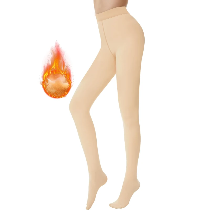 AMIYOYO Fleece-Lined Waisted Tights - Sheer Leggings for Women