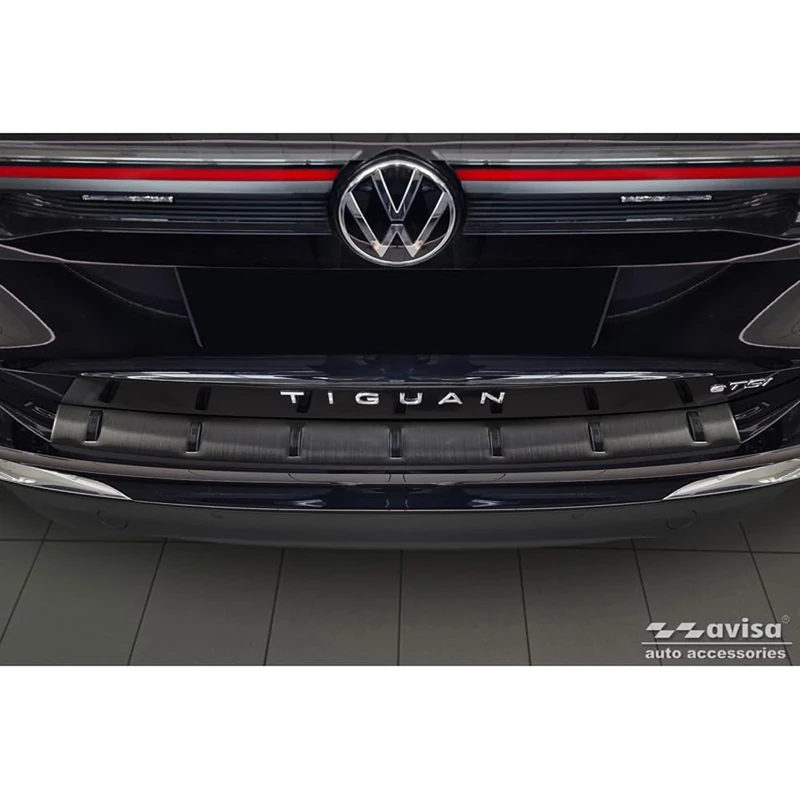 Avisa Black Stainless Steel Rear bumper protector compatible with Volkswagen Tiguan III (CT1) 2024- 'STRONG EDITION'