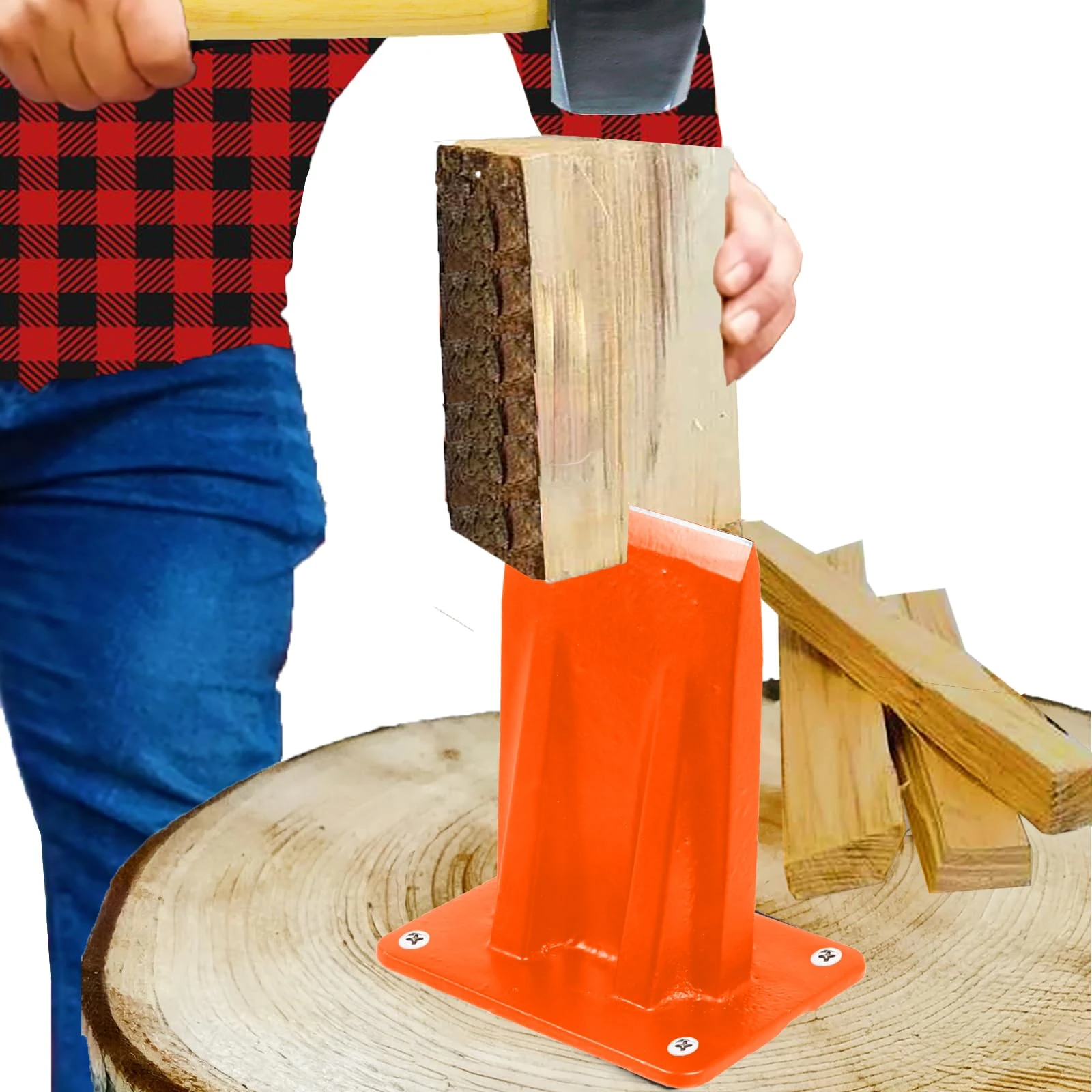 SPARES2GO Kindling Splitter Log Wedge High Visibility Wood Splitting Firewood Timber Mounted Axe Chisel