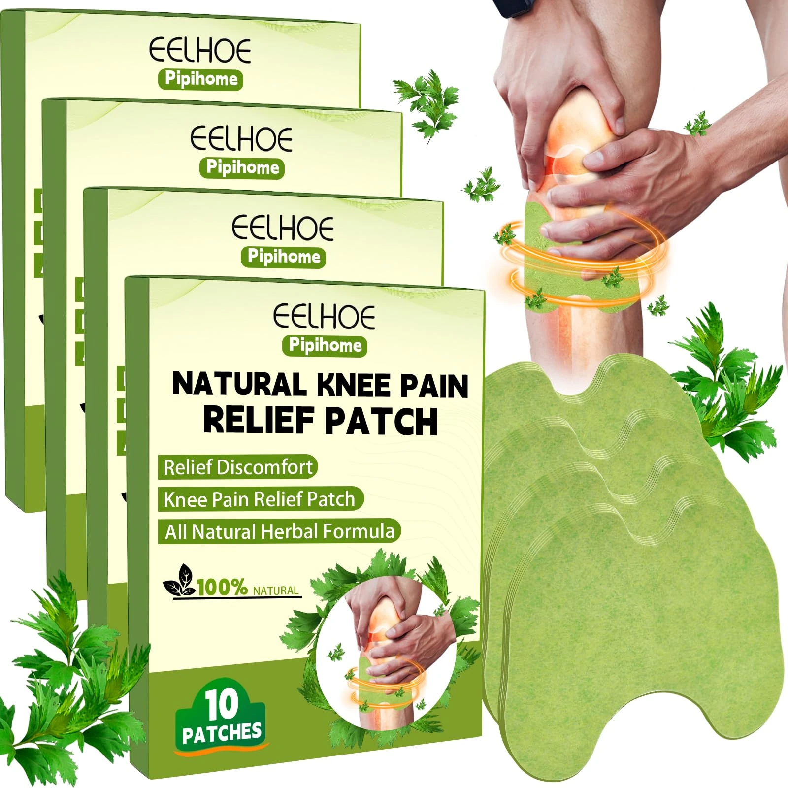 Pipihome Pain Relief Patches, 40Pcs Knee Pain Relief Patches, Knee Patches for Pain Relief, Wormwood Herbal Pain Relief Plaster, Pain Relief Patches Relieves Muscle Soreness in Knee, Neck, Shoulder