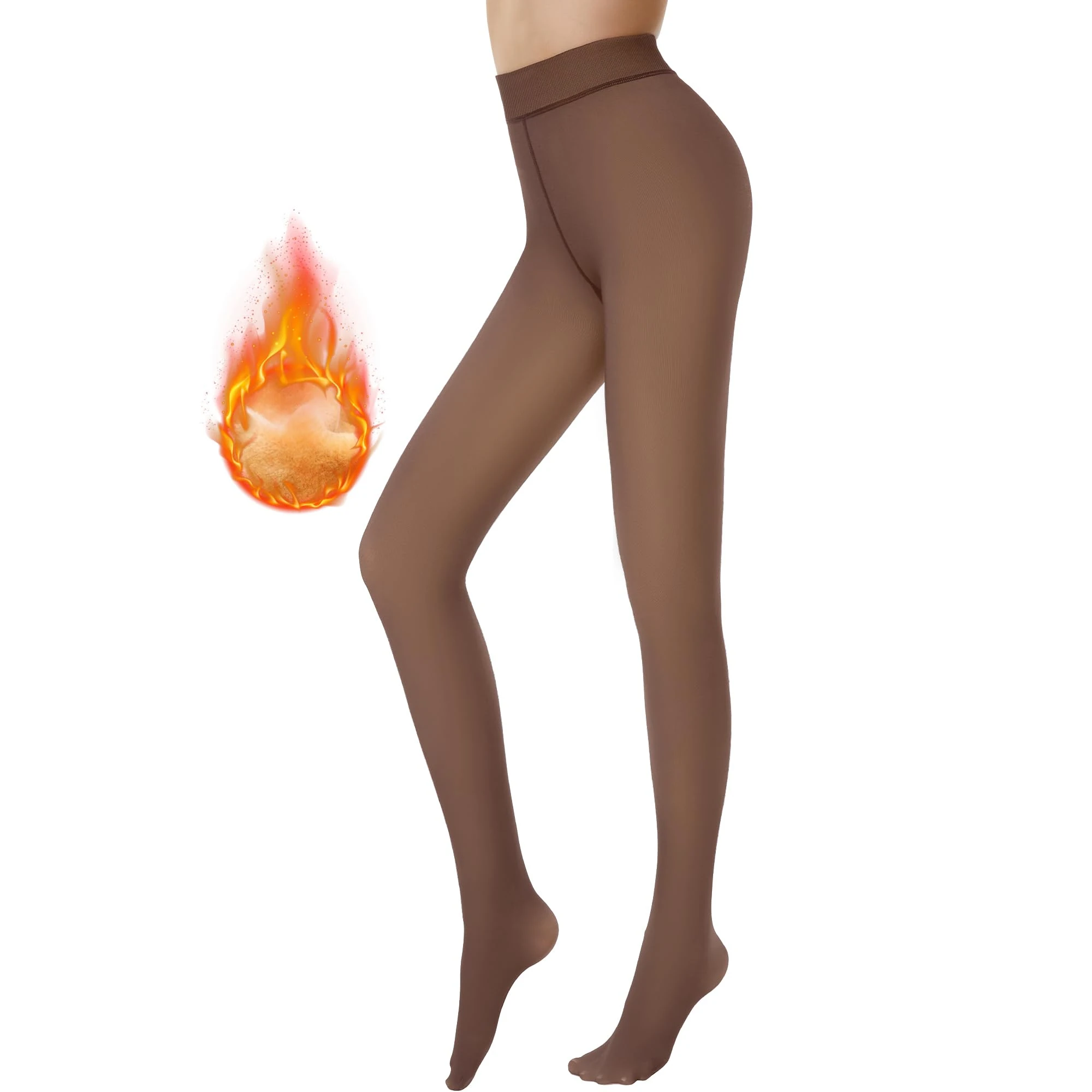 AMIYOYO Fleece Lined Tights for Women Fake Translucent Pantyhose High Waisted Thermal Leggings Ladies Stretch Sheer Thick Winter Warm Stocking