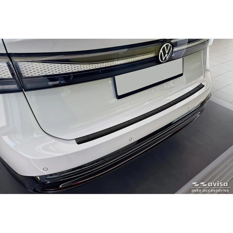 Avisa Matt Black Stainless Steel Rear bumper protector compatible with Volkswagen ID.7 2023- 'Ribs'
