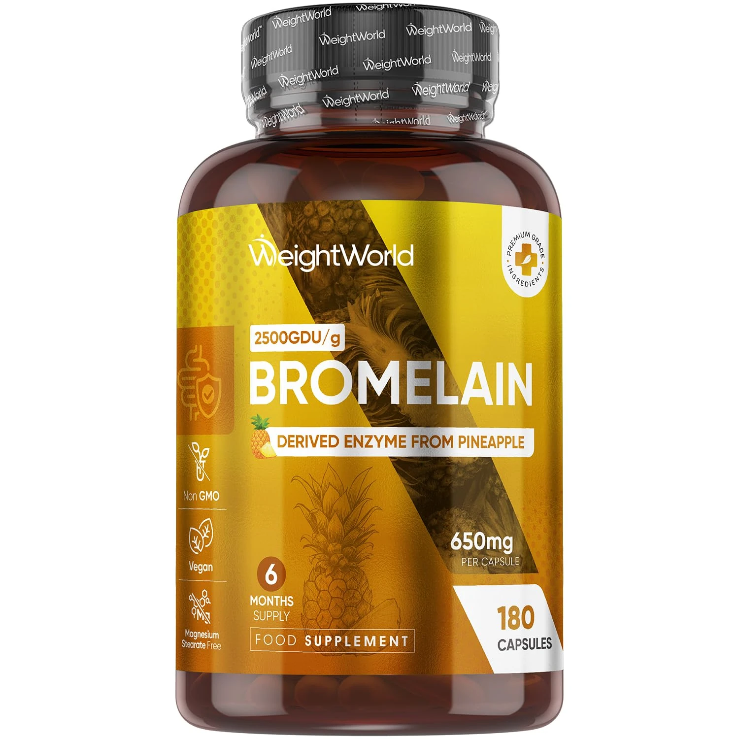 Bromelain Supplement | 650mg per Serving | 180 Vegan Capsules | 2500GDU/g | Bromelain Capsules Derived Enzyme from Pineapple | 6 Months Supply | Magnesium Stearate-Free, Non-GMO & GMP-Approved
