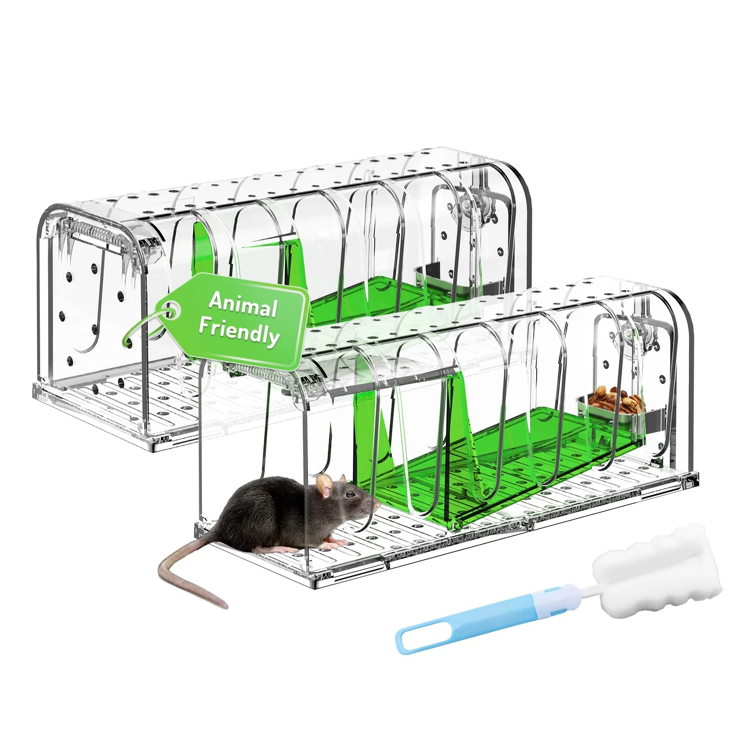MEKEET 2 X Humane mouse Traps for Indoor & Outdoor, Pets and Children Friendly, Reusable Rodent Mice Trap Includes Cleaning Brush, Duty Pest Trap for Catch Alive Field Mouse Rodent Control