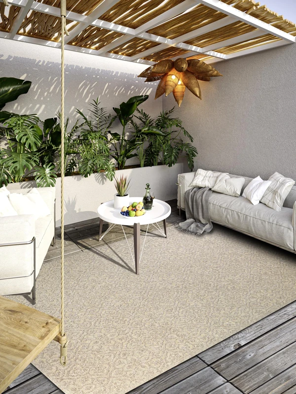 Villeroy & Boch Julie Indoor & Outdoor Rug Modern - Modern Flat Weave, High-Low Effect, Oeko-Tex Weatherproof and UV-Resistant for Balcony, Patio, Garden - Natural Beige, 160 x 230 cm