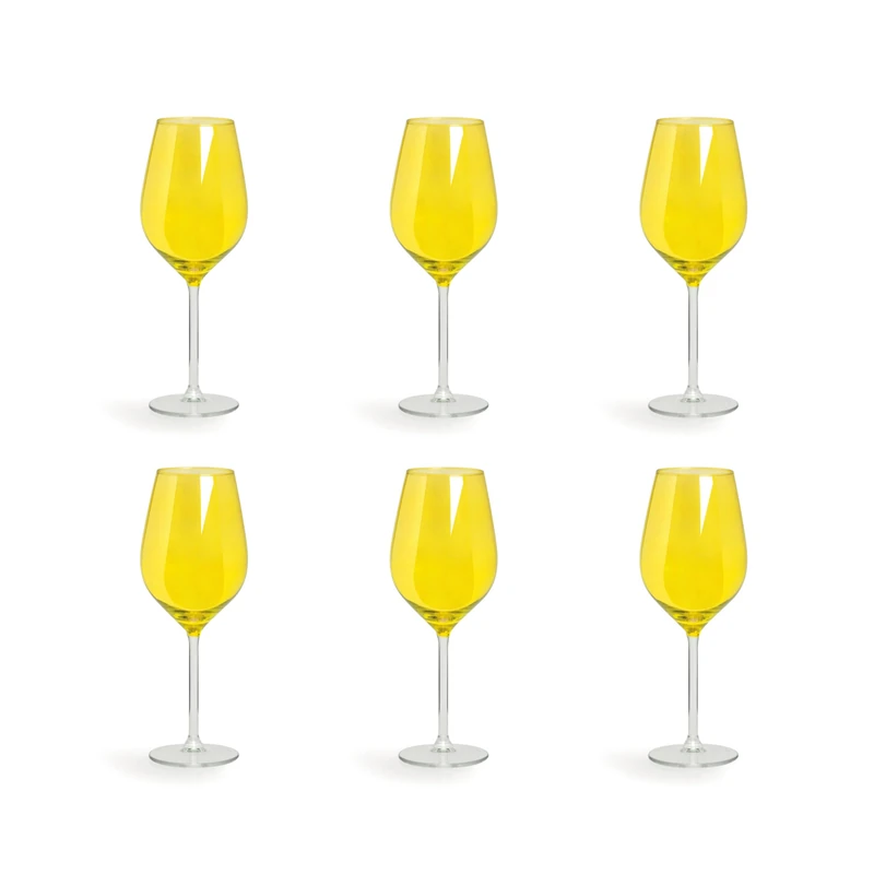Excelsa Color Wine Set of 6 Glasses, Glass, Capacity 500 ml, Yellow