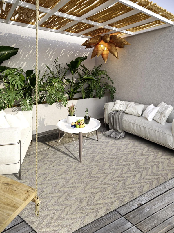 Villeroy & Boch Georgette Indoor & Outdoor Rug Modern - Modern Flat Weave, High-Low Effect, Oeko-Tex Weatherproof & UV-Resistant for Balcony, Patio, Garden - Natural Beige, 160 x 230 cm
