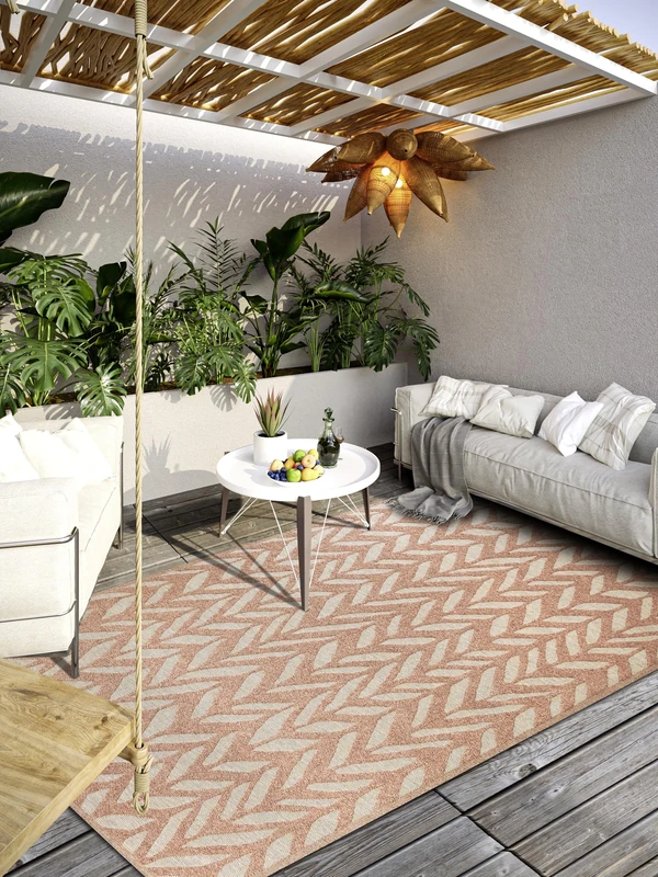 Villeroy & Boch Georgette Indoor & Outdoor Rug Modern - Modern Flat Weave, High-Low Effect, Oeko-Tex Weatherproof & UV-Resistant for Balcony, Patio, Garden - Natural Copper, 160 x 230 cm