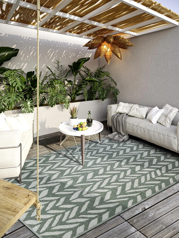 Villeroy & Boch Georgette Indoor and Outdoor Rug Modern - Modern Flat Weave, High-Low Effect, Oeko-Tex Weatherproof and UV-Resistant for Balcony, Patio, Garden - Jungle Green, 160 x 230 cm