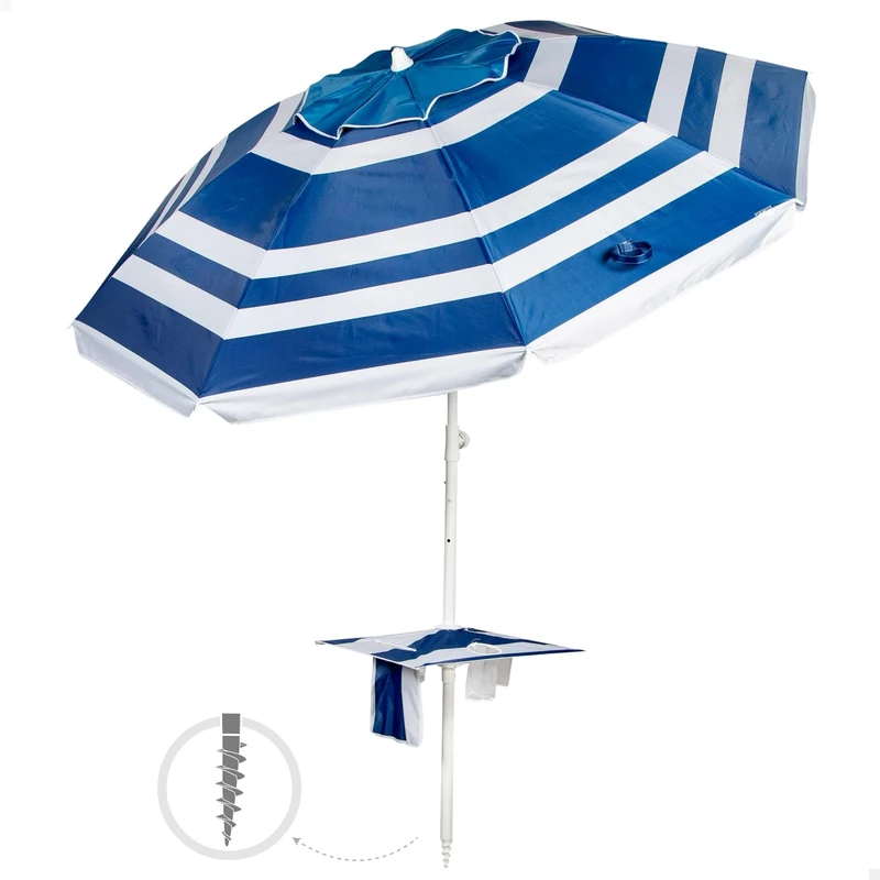 AKTIVE 210 cm Beach Parasol Marine Parasol Centre Table with Coaster, Hook, Steel Pole, Tilt and Adjustable Height, Oxford Polyester Fabric, UV50 Protection, Large Parasols, Multicolored