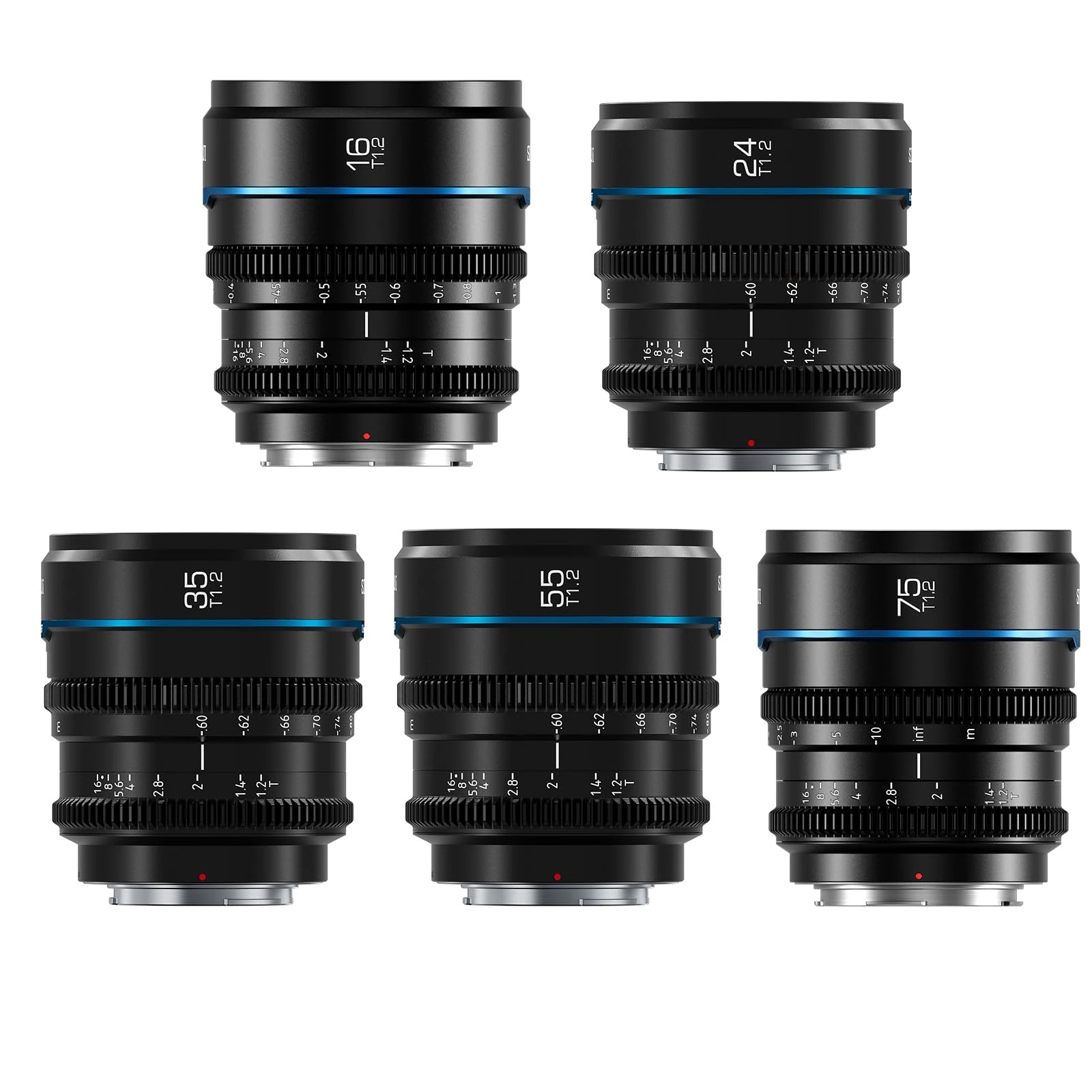 SIRUI Night Walker Manual Focus Cine Lens Set, 16mm, 24mm, 35mm, 55mm, 75mm, T1.2 Large Aperture S35 Frame Prime Lens for M4/3 Mount Cameras, BMPCC4K, GH5II, GH5S, GH6, Z Cam(MS-5SMB, MFT Mount,Black)