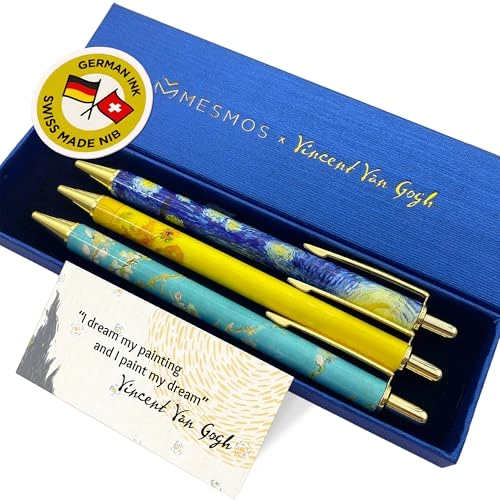 MESMOS 3pc Van Gogh Fancy Pen Set, Cute Nice Luxury Aesthetic Journaling Pretty Office Pens for Women