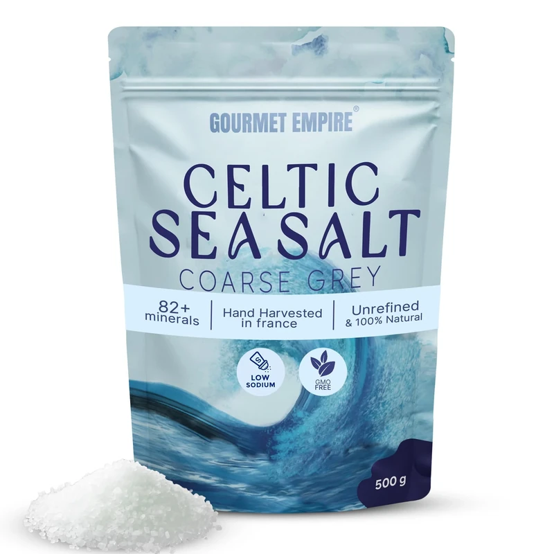 Celtic Sea Salt Organic – 500g Pure Unrefined Hand-Harvested in France – 82 Minerals Crystal in Ziplock Foil Packaging – Non-GMO, No Additives – Authentic