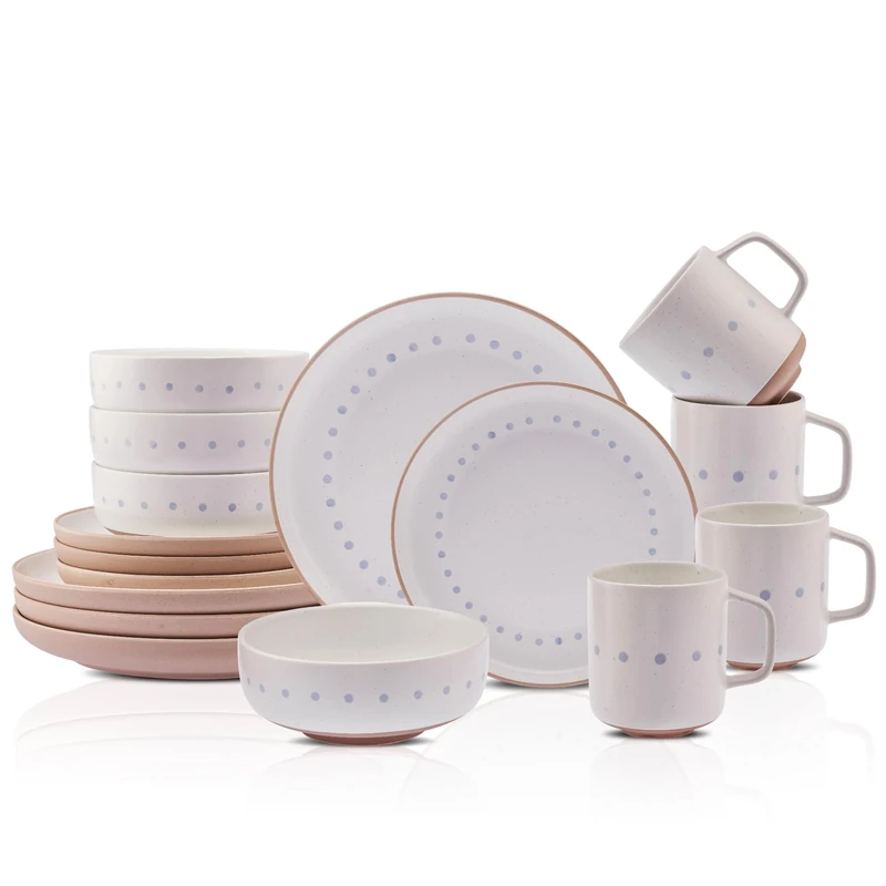 Karaca HAAG 16 Piece Kitchen Dinner Sets - Plates and Bowls Set for 4 People with Mugs - Glaze Ceramic Crockery, Multi Colour Dinnerware