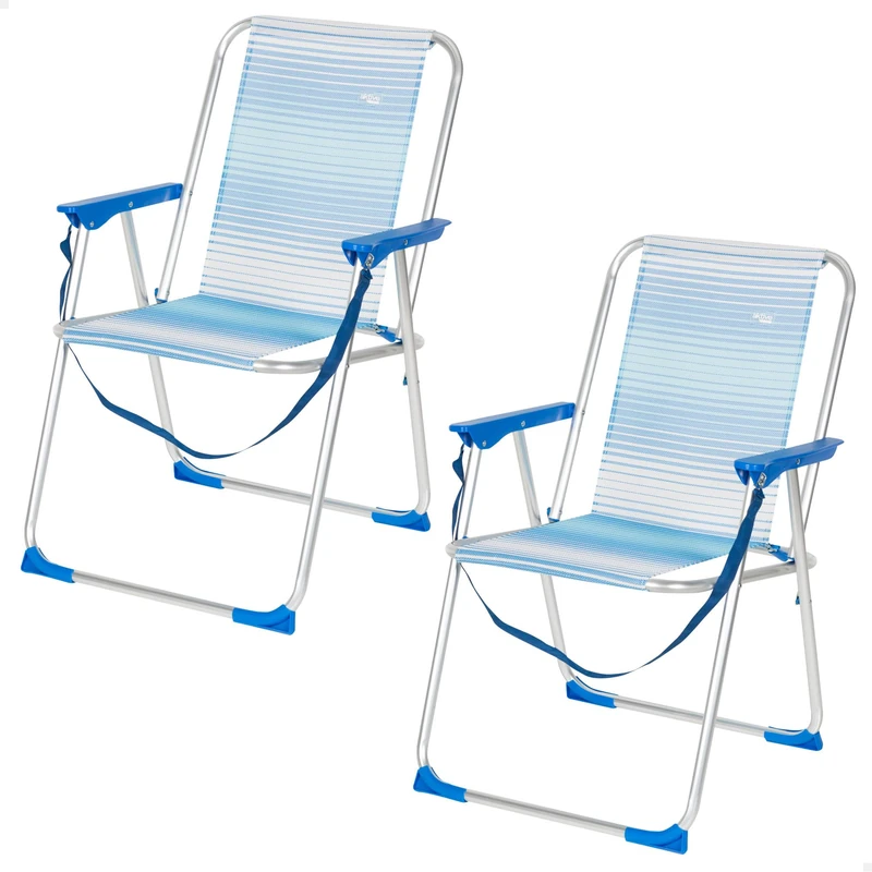 AKTIVE Folding Beach Chairs Set of 2 - Blue Striped Textilene