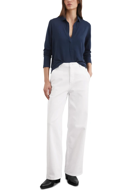 Marc OߴPolo Women's Elegant Long Sleeve Top with Stretch, Blue (Cloudless Night), L