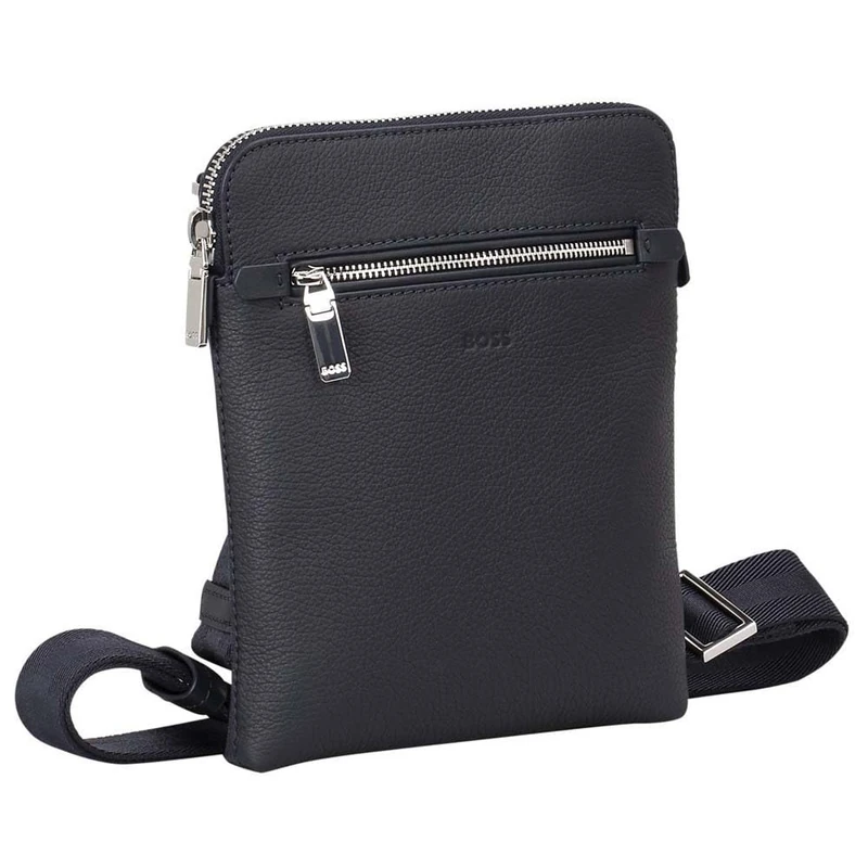 BOSS Men's New Crosstown Envelope Zip Leather Bag - Navy