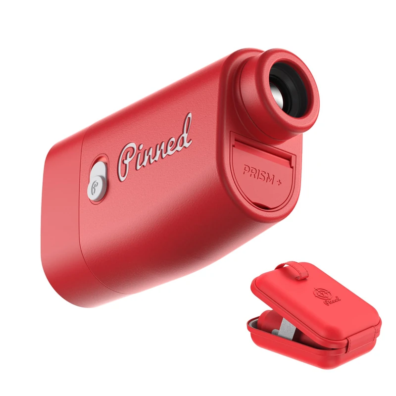 Pinned Golf Prism+ Slope Golf Rangefinder - Golf Distance Rangefinder with Slope - USB Rechargeable, Pinned Locked Vibration Range Finder - Range Finder Accessories - Red