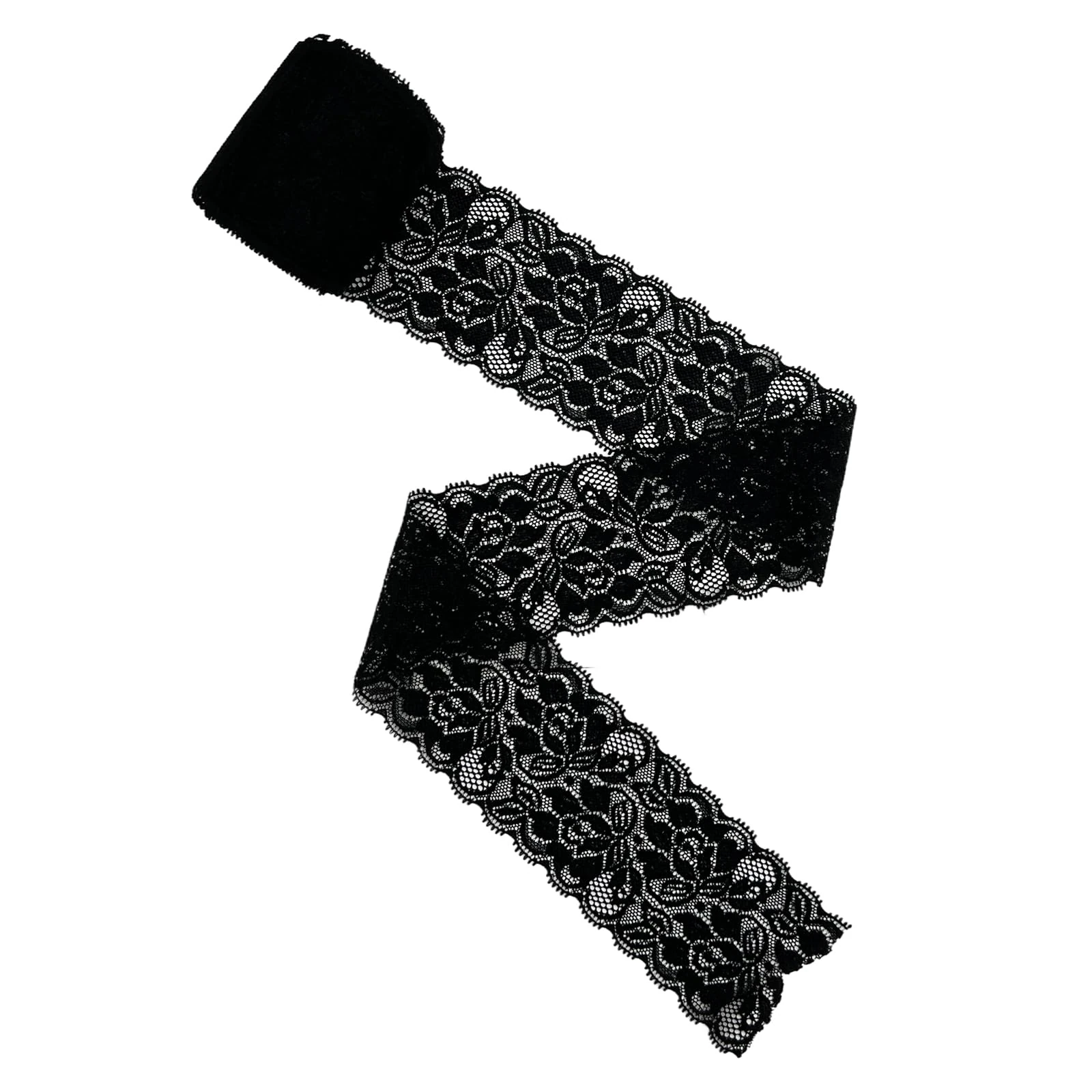 JEKUGOT Vintage Lace Fabric, Elastic Stretchy Lace Ribbon for Crafting, Wedding, Gift Wrapping, Tablecloth, Home Decoration & Christmas Halloween Decoration - Black