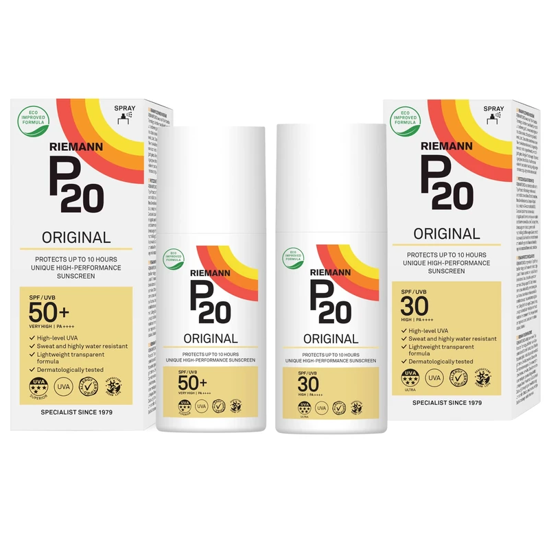 RIEMANN Double P20 Original SPF50 +Plus Spray 200ml + RIEMANN P20 Original SPF30 Spray, 200ml, Advanced Sunscreen Protection