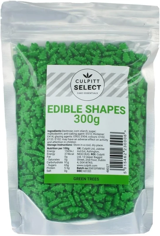 Culpitt Select Edible Green Trees | Green Cake Sprinkle Decorations For Cakes, Cupcakes, Cookies, Ice Cream, and Desserts, Shapes | Christmas Sprinkles | 300g