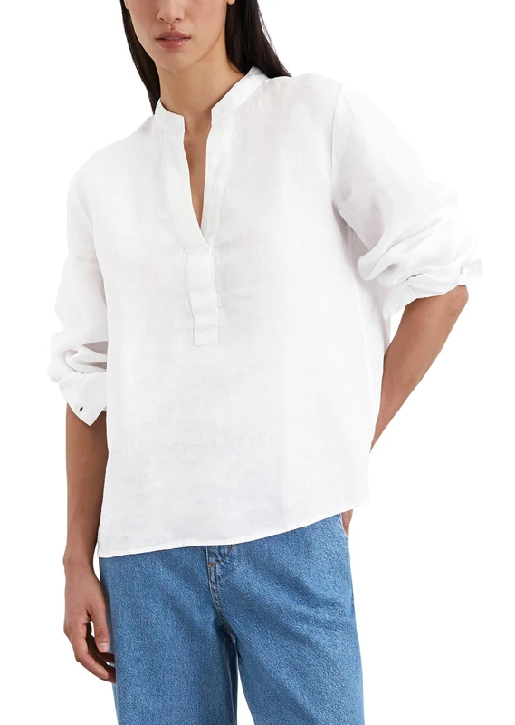 Marc OߴPolo Women's Linen Blouse with V-neck, White (White), 10
