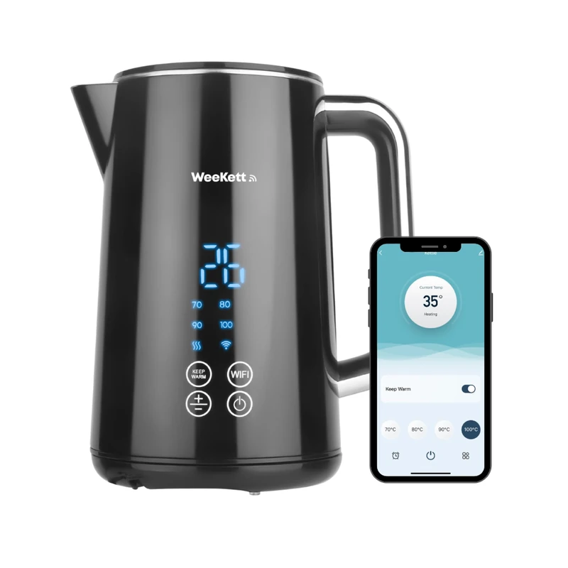 Smart Kettle by WeeKett - voice control with Amazon Alexa, Google & Siri, Temperature Control, Keep Warm, LED Touch Display, Stainless Steel Insulated, Cool Touch, BPA Free, Black, 2200W, 1.7L