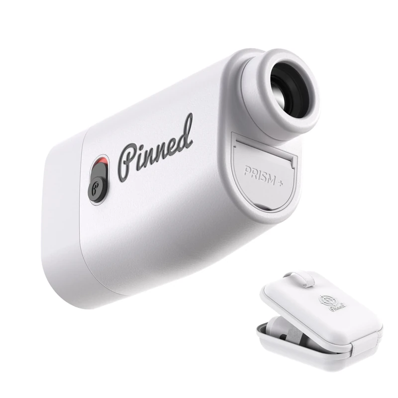 Pinned Golf Prism+ Slope Golf Rangefinder - Golf Distance Rangefinder with Slope - USB Rechargeable, Pinned Locked Vibration Laser Range Finder - Range Finder Accessories - White