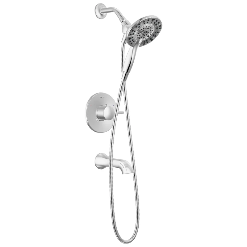 Delta Faucet Albion 14 Series Single-Handle Tub and Shower Faucet Set, Chrome Shower Trim Kit with 4-Setting In2ition 2-in-1 Dual Hand Held Shower Head, Chrome T144855-I (Valve Not Included)
