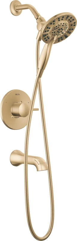 Delta Faucet Albion 14 Series Single Handle Bath and Shower Faucet Set, Gold Shower Trim Kit with In2ition 2-in-1 4-Setting Dual Shower Head, Bronze