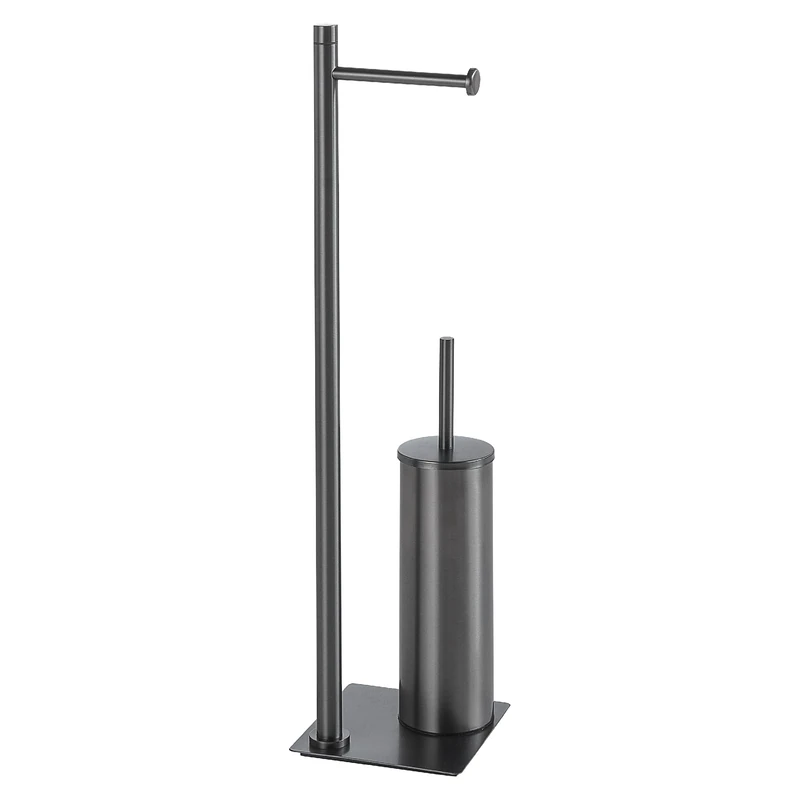 Gedy TRILLY Toilet Brush and Toilet Roll Holder, Gun Metal, Stainless Steel, 14 x 14 x 63