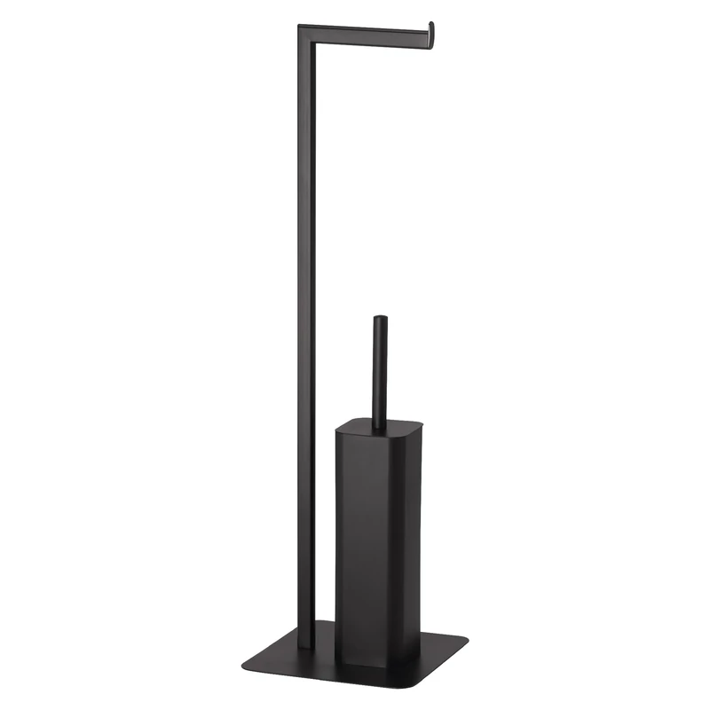 Gedy Felix Toilet Brush and Toilet Roll Holder, Matte Black, Stainless Steel Metal and Thermoplastic Resins, 20 x 20 x 69.8 cm