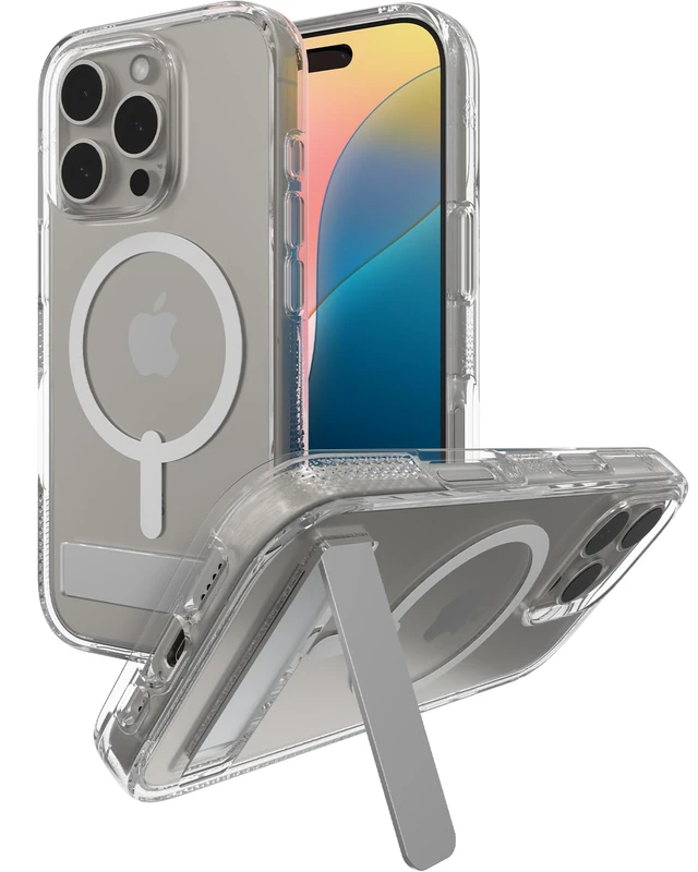 ZAGG Crystal Palace Snap KS Graphene-Reinforced Case with Built-In Kickstand for iPhone 16 Pro [6.3-Inch], MagSafe Compatible, Anti-Yellowing, Shockproof Phone Back Cover (Transparent) - Image 1
