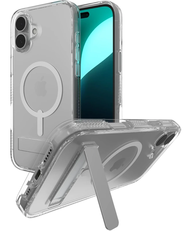ZAGG Crystal Palace Snap KS Graphene-Reinforced Case with Built-In Kickstand for iPhone 16 Plus [6.7-Inch], MagSafe Compatible, Anti-Yellowing, Shockproof Phone Back Cover (Transparent)