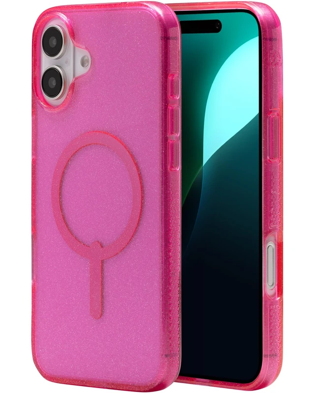 ZAGG Milan Snap Case for iPhone 16 Plus – Pink Glitter, MagSafe Compatible, 13ft Drop Protection, Recycled Materials, Slim & Stylish Design - Image 1