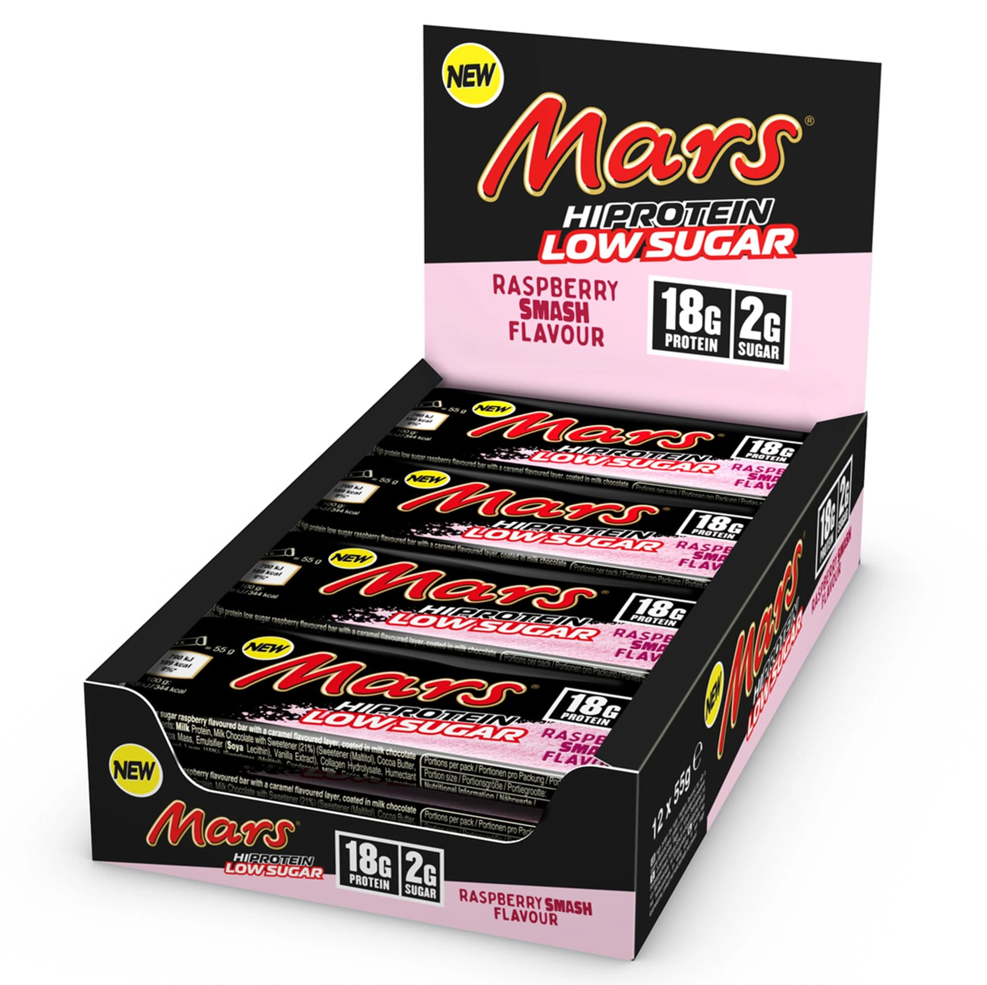 DhaLow Sugar Mars Raspberry Smash Protein Bar 12x55g(6) MAS