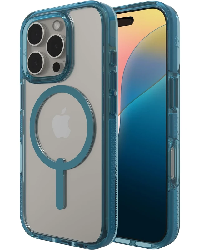 ZAGG Santa Cruz Snap Graphene-Reinforced Case for iPhone 16 Pro [6.3-Inch], MagSafe Compatible, Anti-Yellowing, Scratch-Resistant, Slim Design, Shockproof Phone Back Cover (Retro Blue)