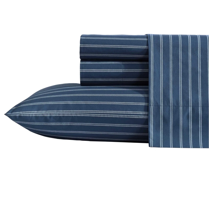 Nautica - Twin XL Sheets, Premium Cotton Percale Bedding Set, Striped Bedding Set, Oeko-Tex Certified (Richmond Stripe Blue, Twin XL) - Image 1