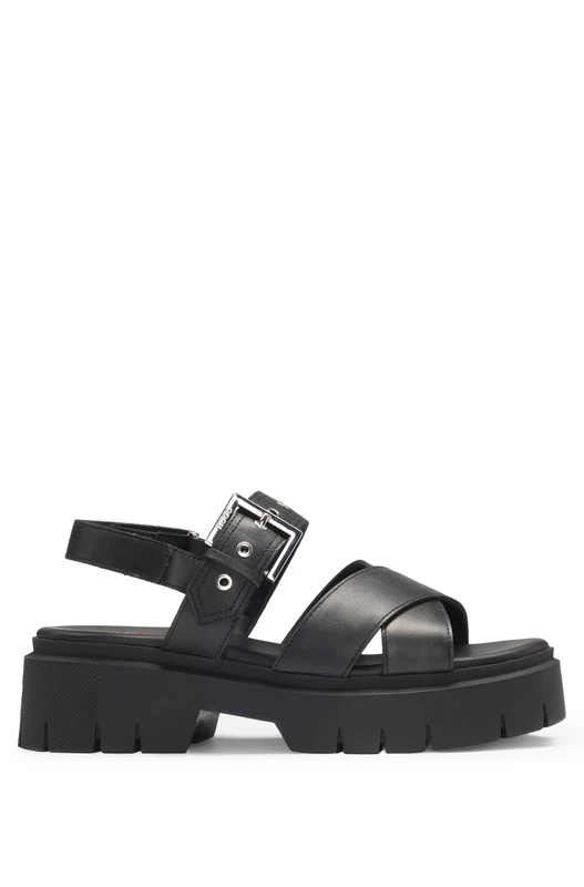 HUGO Women's Kris_Sandal_BKNA, Black, 7 UK