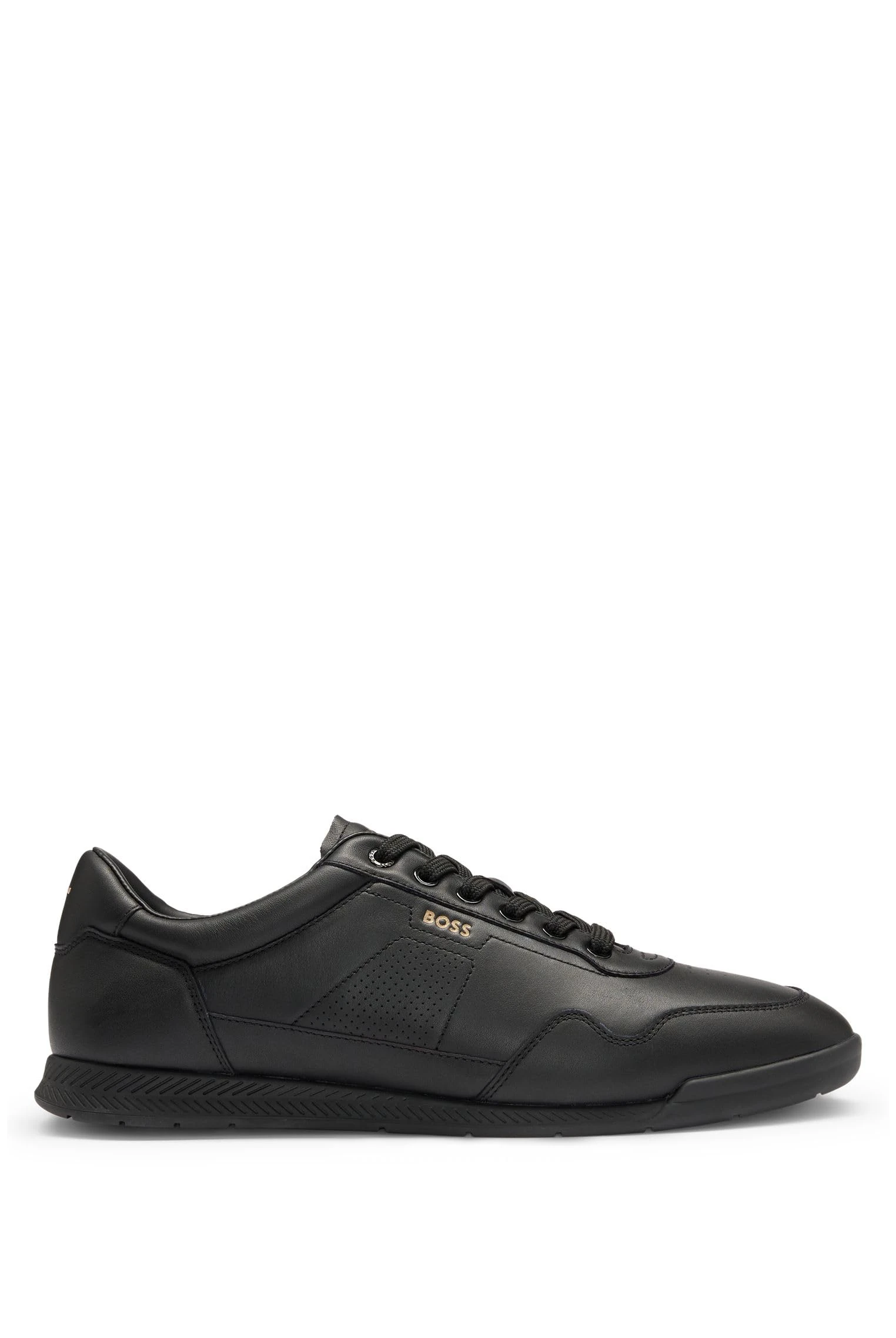 BOSS Mens Titanium SL ltpf Nappa-Leather Trainers with Perforated Details Size 6 Black