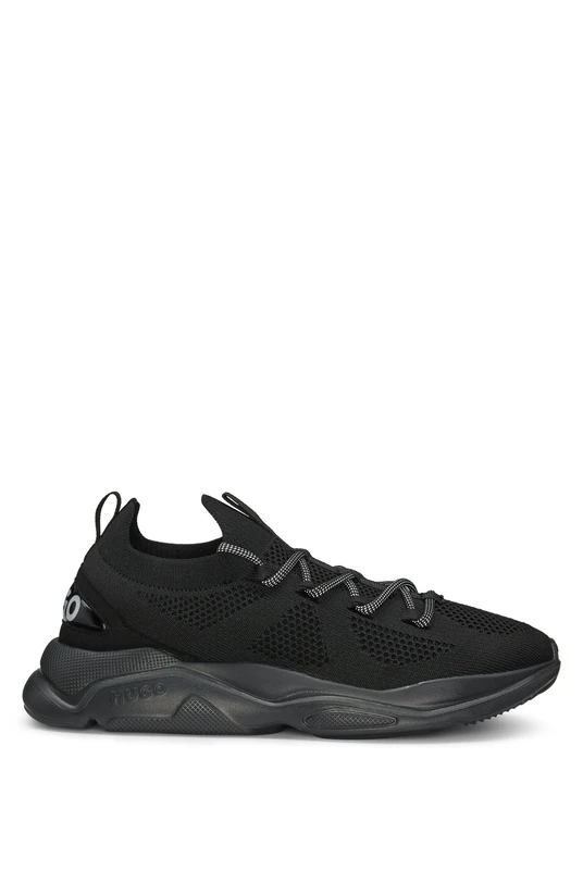 HUGO Mens Leon Runn Running-Inspired Trainers with Knitted Uppers and Bubble Branding Size 7 Black