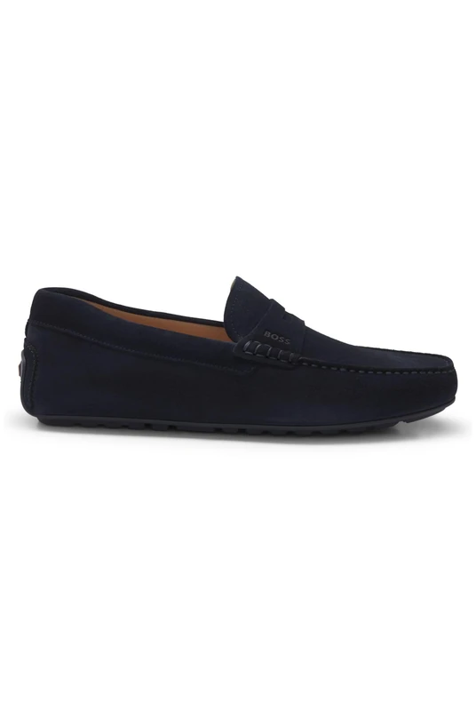 BOSS Mens Noel Mocc Suede Moccasins with Penny Trim Size 10 Dark Blue