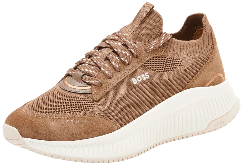 BOSS Women's TTNMEVO_Slon_lowkn Sneaker, Medium Beige, 8 UK