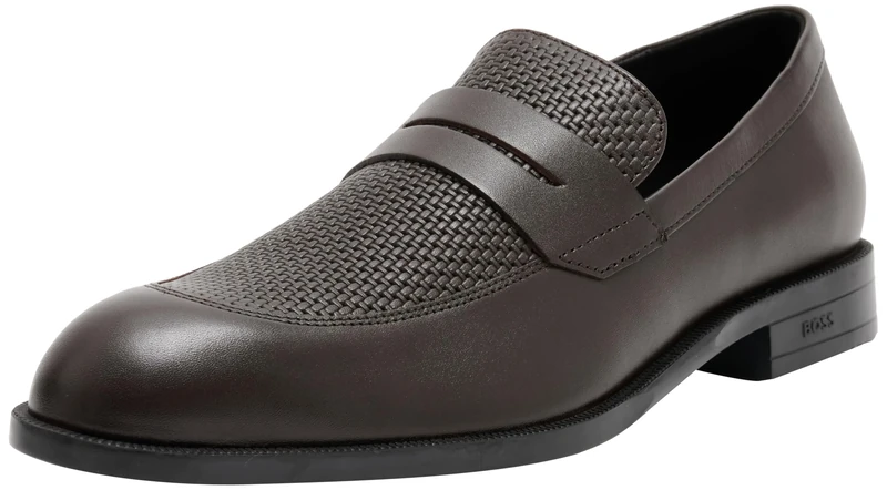 BOSS Men's Tayil_Loaf_ltmxwv Loafer, Dark Brown, 9 UK