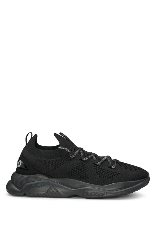HUGO Mens Leon Runn Running-Inspired Trainers with Knitted Uppers and Bubble Branding Size 6 Black