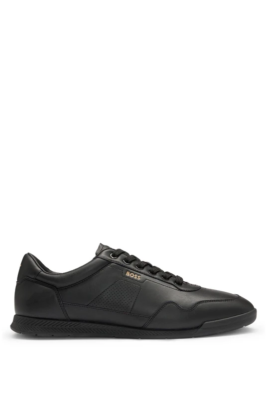 BOSS Mens Titanium SL ltpf Nappa-Leather Trainers with Perforated Details Size 5 Black