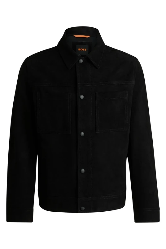 BOSS Mens Jomare Trucker-Style Jacket in Suede Black - Image 1