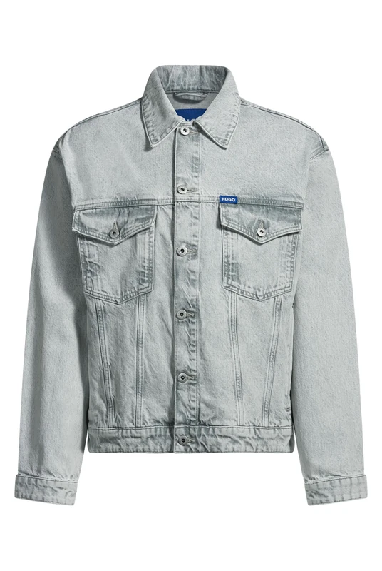 HUGO Mens Dex Regular-fit Jacket in Light-Grey Stonewashed Denim
